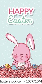 Happy easter card with cute animal cartoon