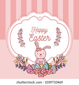 Happy easter card with cute animal cartoon
