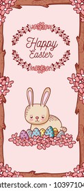Happy easter card with cute animal cartoon