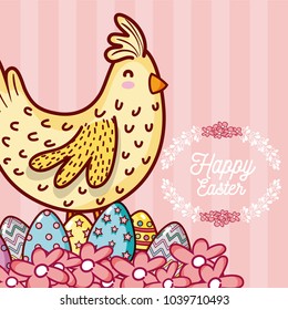 Happy easter card with cute animal cartoon