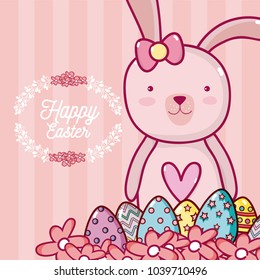 Happy easter card with cute animal cartoon