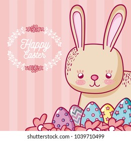 Happy easter card with cute animal cartoon