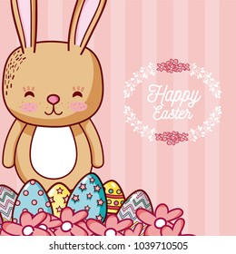 Happy easter card with cute animal cartoon