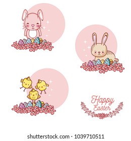 Happy easter card with cute animal cartoon