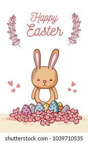 Happy easter card with cute animal cartoon