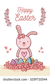 Happy easter card with cute animal cartoon