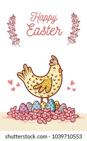 Happy easter card with cute animal cartoon