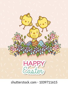 Happy easter card with cute animal cartoon