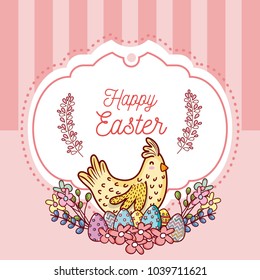 Happy easter card with cute animal cartoon