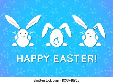 Happy Easter card with cute bunnies like Easter eggs, eggs, ears and tails for happy holiday!