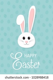 Happy Easter - card with cute bunny and wishes. Vector.