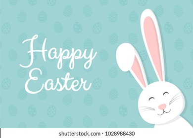 Happy Easter - card with cute bunny and wishes. Vector.