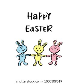 Happy Easter card with cute bunny. Vector illustration.