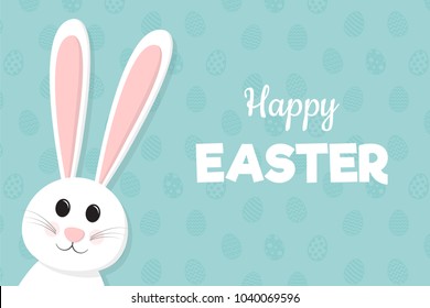 Happy Easter - card with cute bunny and wishes. Vector.