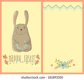 Happy Easter card with cute bunny. Two sides of the same cards.