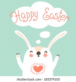 Happy Easter card with cute bunny. Vector illustration.
