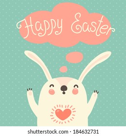 Happy Easter card with cute bunny. Vector illustration.