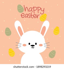 Happy Easter card with cute bunny and eggs. simple vector for kids, celebration cards and invitation