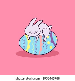 Happy easter card with a cute bunny  on colorful egg- Vector