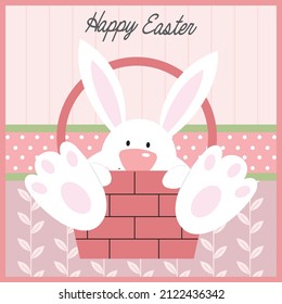 Happy easter card with cute bunny in the basket