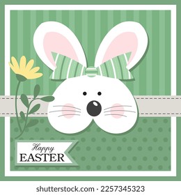 Happy easter card with cute bunny and flower