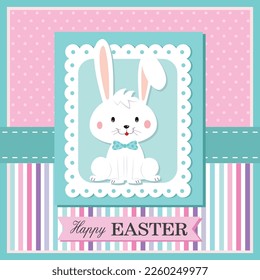 Happy easter card with cute bunny and ornaments