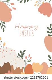 Happy Easter card, Cute bunny illustration clipart, Childrens egg hunt flyer, vector images in flat cartoon style, digital download printable pictures, wall art print, cake basket rabbit ears.