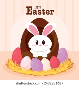 Happy easter card Cute bunny Vector illustration