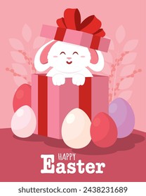 Happy easter card Cute bunny Vector illustration