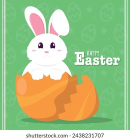 Glückliche Osterkarte Niedlicher Hase in Osterei Vektor-Illustration