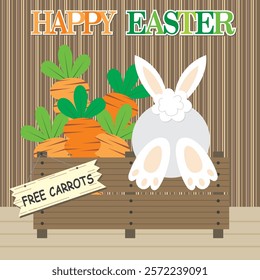 Happy Easter card with cute bunny and carrots