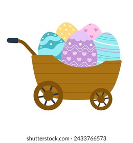 happy easter card, cute funny poster of cart with eggs, holiday gift print