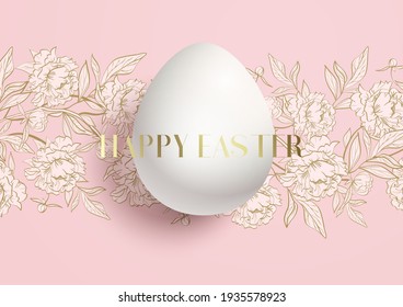 Happy Easter card. A cute pink floral pattern of peonies