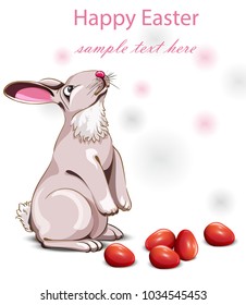 Happy Easter card with cute rabbit. Vector