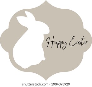 Happy Easter Card. Cute Rabbit Silhoutte, Vector Illustration.