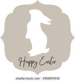 Happy Easter Card. Cute Rabbit Silhoutte, Vector Illustration.