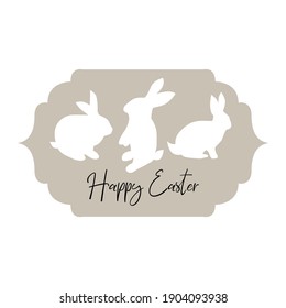 Happy Easter Card. Cute Rabbit Silhoutte, Vector Illustration.