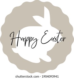 Happy Easter Card. Cute Rabbit Silhoutte, Vector Illustration.