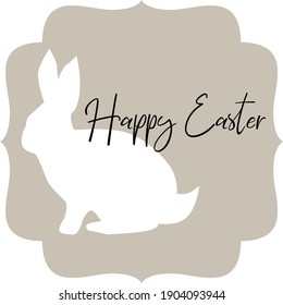 Happy Easter Card. Cute Rabbit Silhoutte, Vector Illustration.