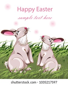 Happy Easter card with cute rabbits. Vector illustration