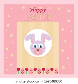 Happy easter card with cute white rabbit and eggs.