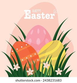 Happy easter card Decorated easter eggs Vector illustration