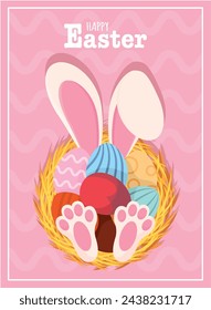 Happy easter card Decorated easter eggs Vector illustration