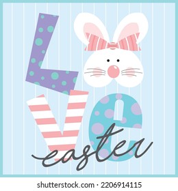 Feliz diseño de tarjetas de Pascua con conejito y carta de amor