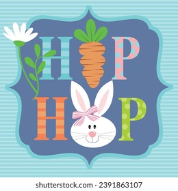 Happy easter card design with bunny, carrot and text