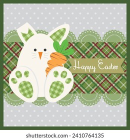 Happy easter card design with bunny and carrot