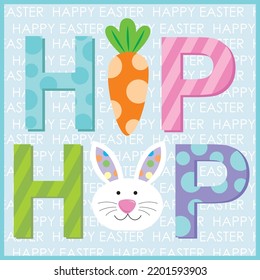 Happy easter card design with carrot, bunny and text