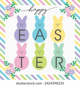 Happy easter card design with colorful bunny and flowers