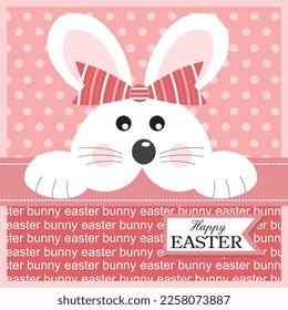Happy easter card design with cute bunny and ribbon