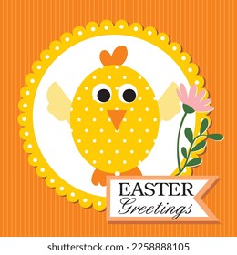 Happy easter card design with cute bunny and flower